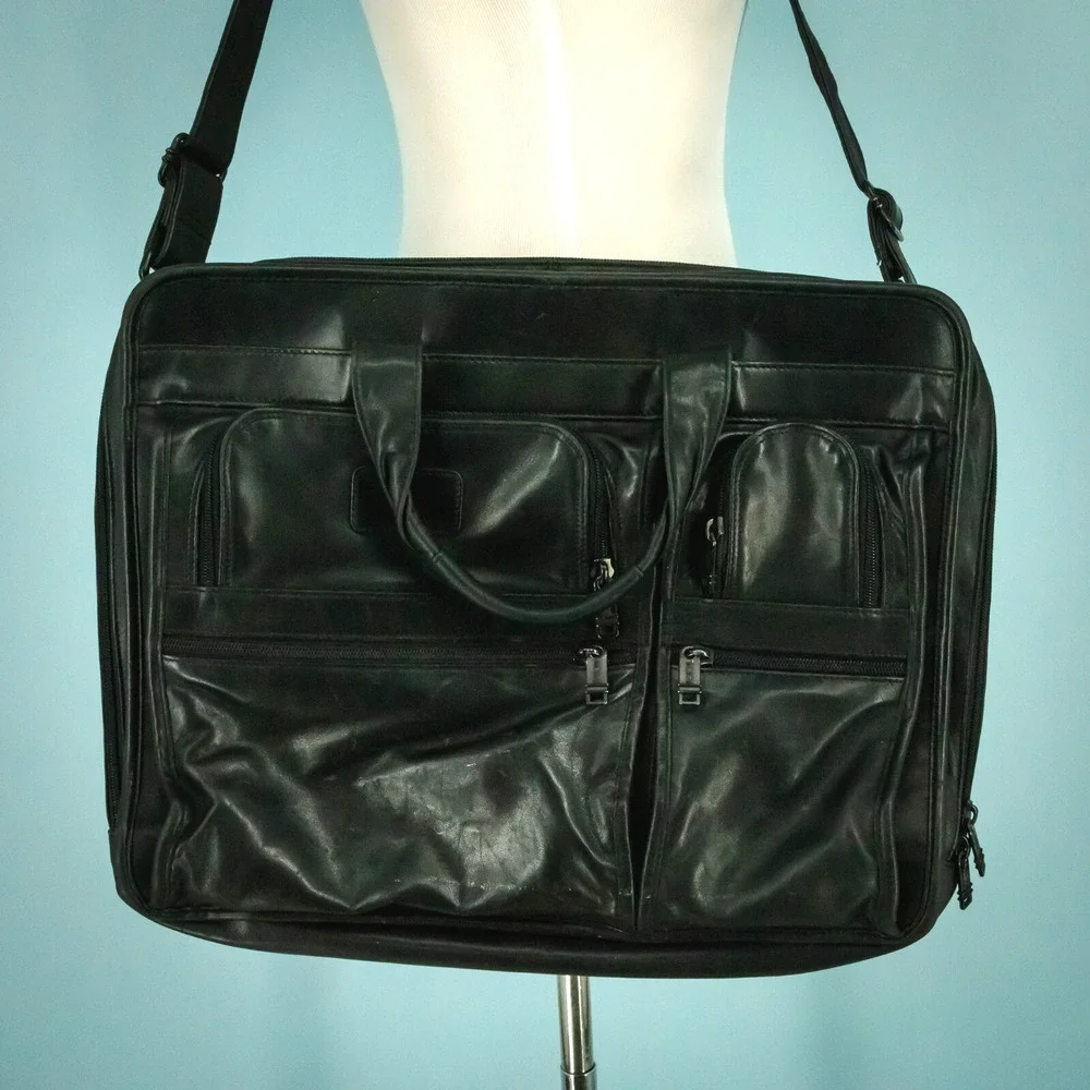 Tumi Black Alpha Napa Leather Padded Laptop Briefcase Bag Business Career 9624D3